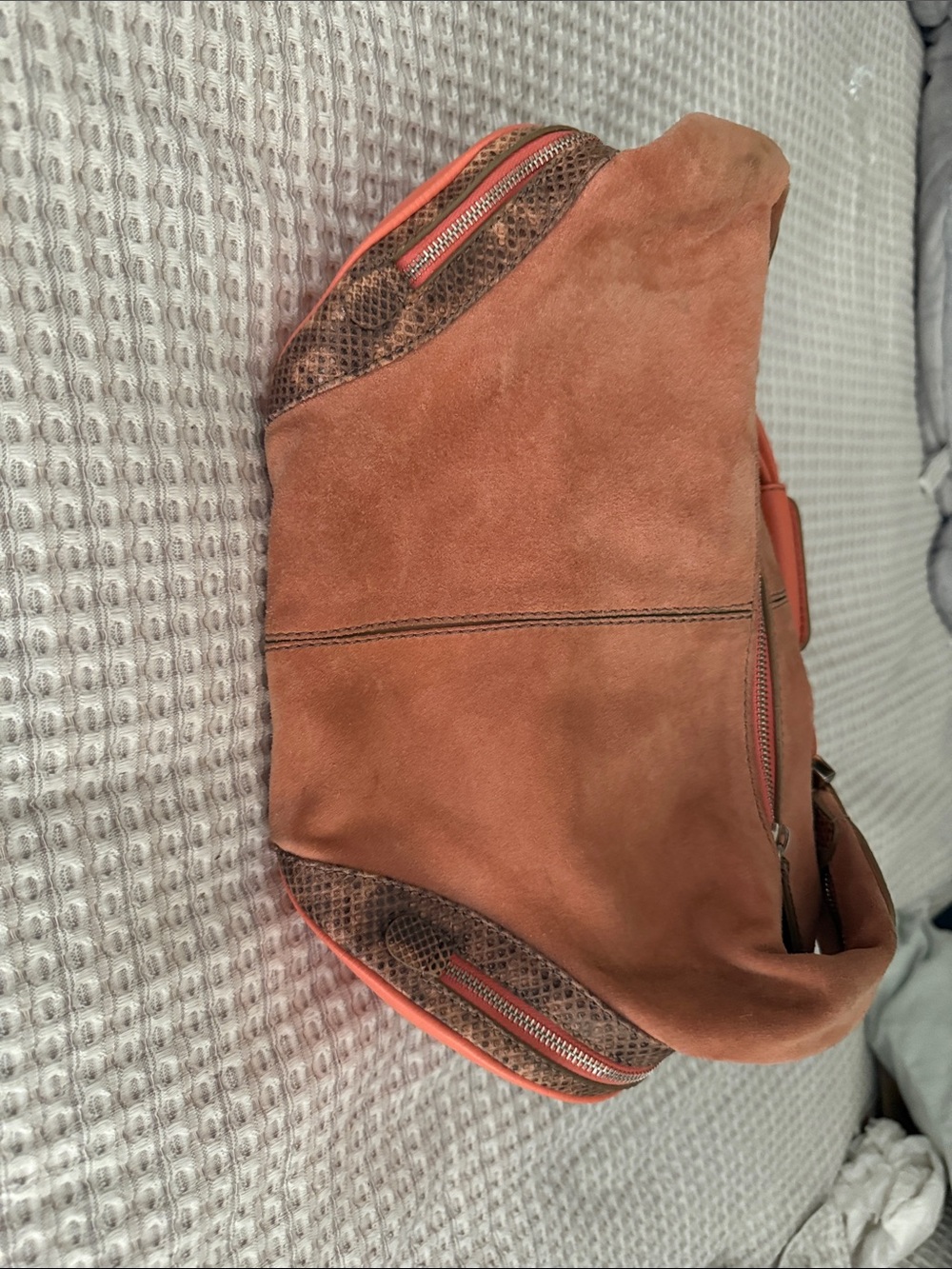 Tod's Burnt Orange Suede Shoulder Hobo with Brown Trim - Picture 3 of 13
